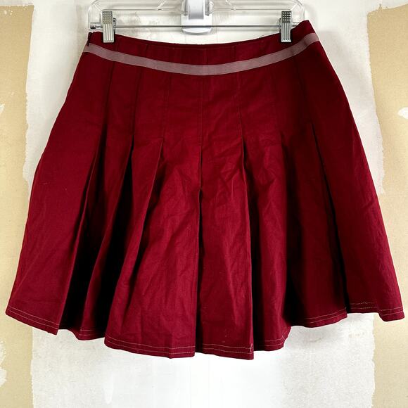 Sundance A Line Pleated Mini Skirt Bow Coquette 100% Cotton Tie Side Zip Red 6 - Picture 5 of 5